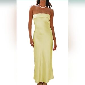 Realtix Satin Silk Backless Tube Tops Maxi Dress for Women Low Back Hollow Out